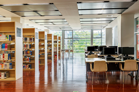 世界商务宽敞明亮的图书馆阅览室背景