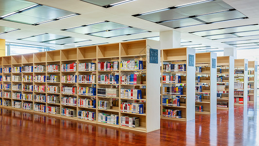 架子背景宽敞明亮的图书馆阅览室背景