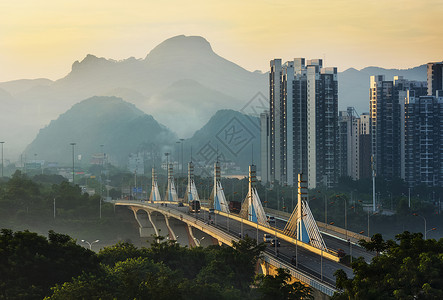 中国风天空柳州大桥晨光背景