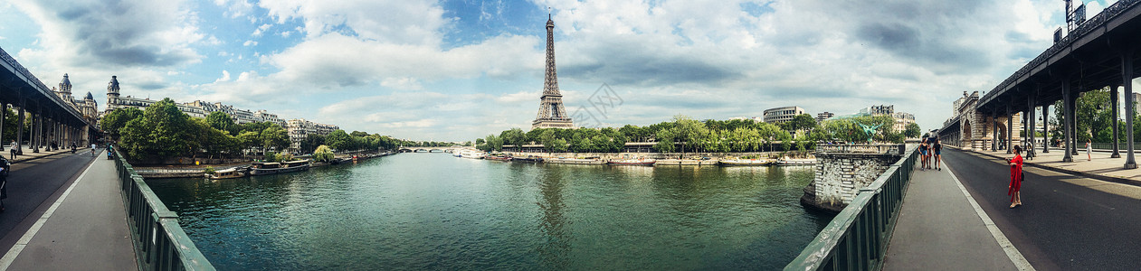 iphone12手机拍摄夏天旅游季巴黎埃菲尔铁塔及塞纳河全景背景