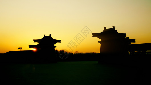 中建门楼素材中式门楼剪影背景