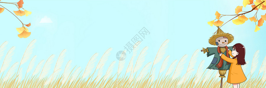 忧伤的稻草人秋天的稻田设计图片