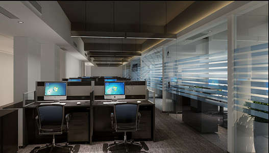 室内玻璃办公室现代简约风办公室室内设计效果图背景