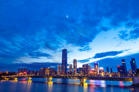 岸边高楼桥梁城市夜景风光深圳湾高清图片素材
