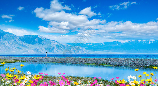 女人 水赛里木湖好风光背景