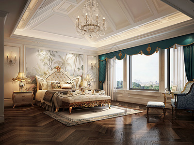 欧式卧室室内设计效果图现代简约风高清图片素材