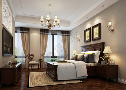 中式风卧室室内设计效果图图片