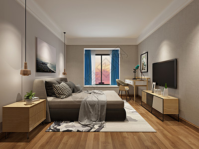 现代简约风卧室室内设计效果图背景图片