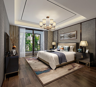 新中式风格卧室室内设计效果图图片