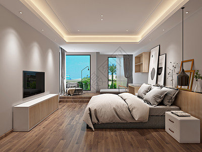 原木简约北欧风格简约卧室室内设计效果图背景