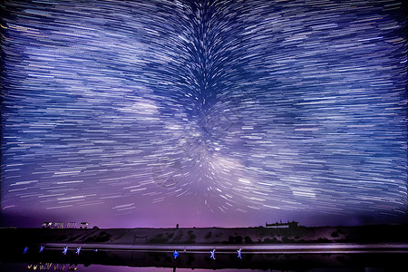 青海湖星空星轨图片