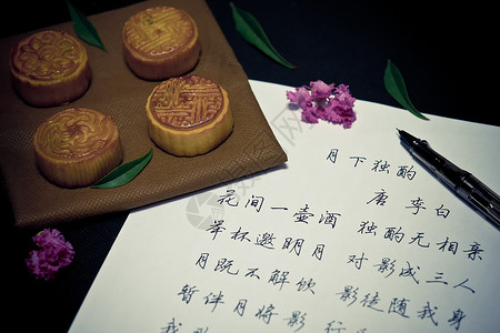 传统节日中秋中秋月饼手抄诗词背景