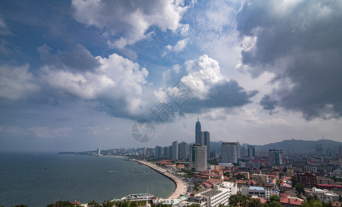 海边楼海滨之城烟台背景