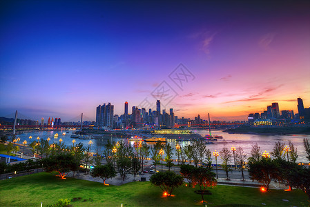 夜景江景重庆朝天门码头黄昏晚霞背景