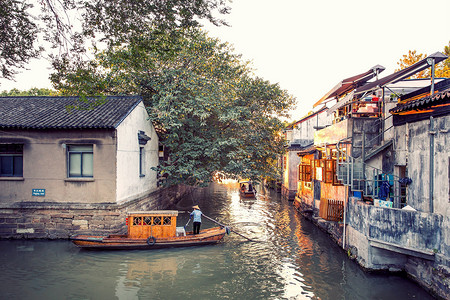 苏州河道水乡风光背景