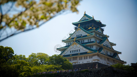 城堡内日本大阪城天守阁风貌背景