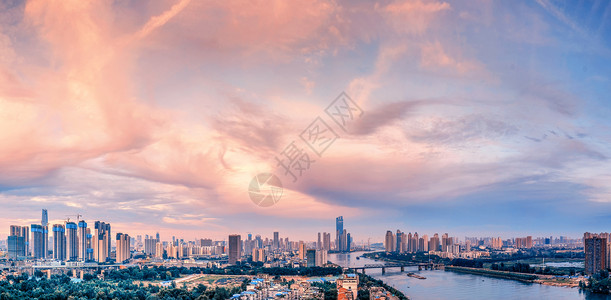 彩虹云朵太阳武汉城市风光汉江全景背景