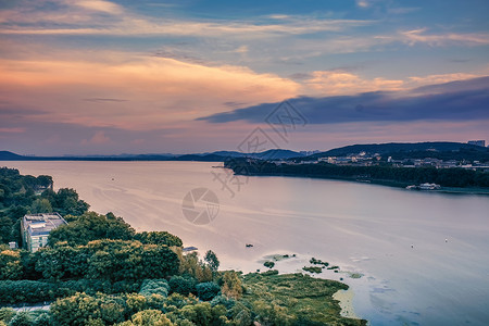 湖岸风光武汉傍晚东湖背景