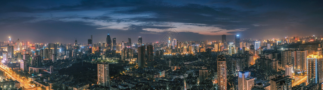 中国省会武汉黄昏城市夜景背景