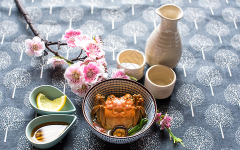 大朵特色花传统秋天美食大闸蟹背景