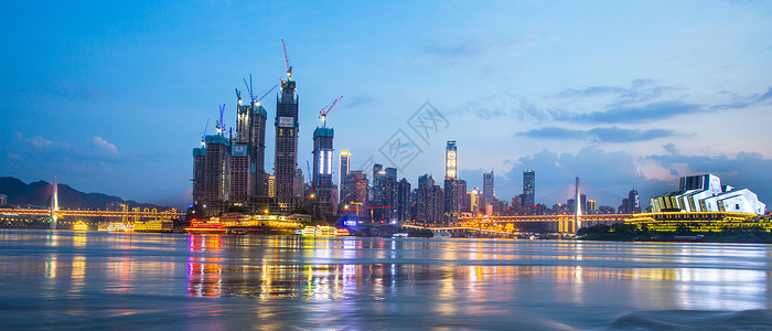 涩谷河和市容重庆朝天门码头夜景全景背景