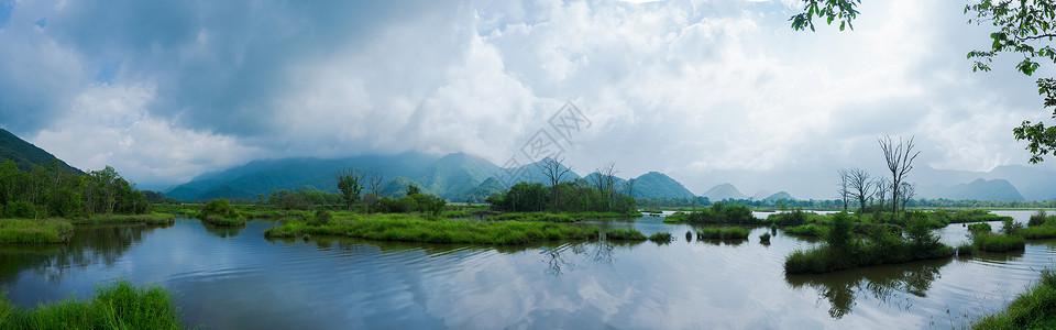 远山蓝天大九湖湿地旅游风景背景