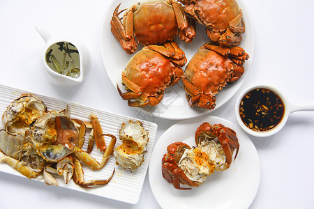 美食食谱吃大闸蟹蟹黄白底背景素材背景