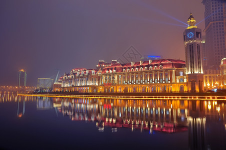 天津117大厦天津站夜景背景