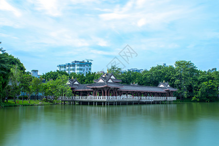 中国风古建筑自然风景天际线背景图片