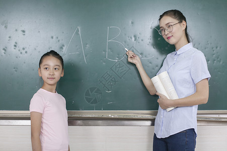 女老师在教室给同学上英文课背景图片