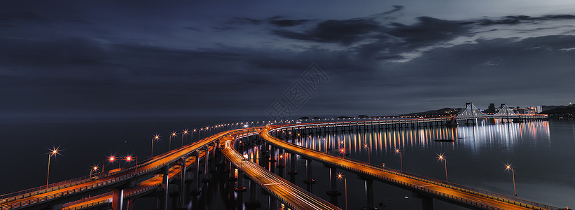 夜景海景大连跨海大桥全景背景