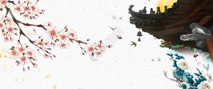 中国风桂花酒坛古风水彩背景设计图片