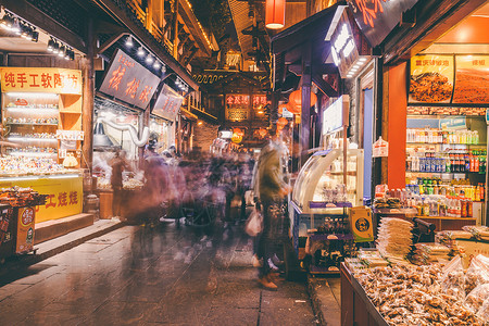 街道人群素材洪崖洞古镇街道夜景背景