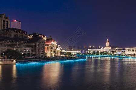 天津美丽夜景天津站背景