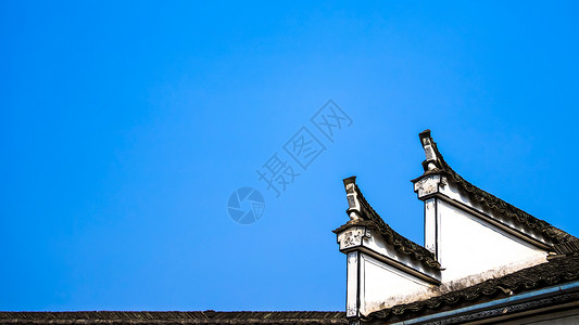 蓝天的徽式建筑高清图片