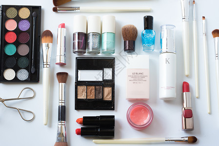 微信美甲素材彩妆化妆品排列背景
