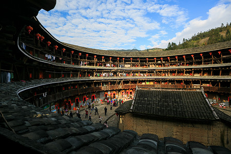 福建土楼阳光永靖高清图片