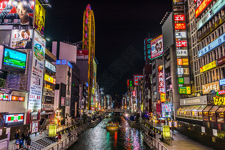 大阪斋桥城市街道之夜高清图片