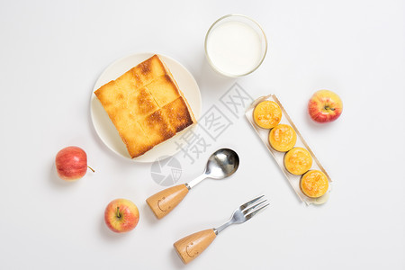 可爱卡通苹果营养早餐摆盘素材背景