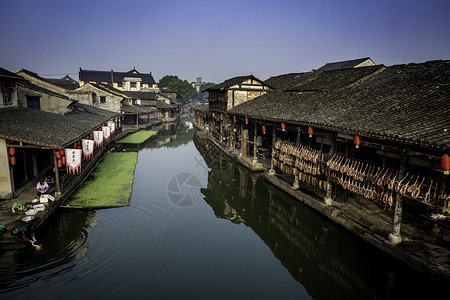 冬中国风宁静的古镇早晨背景