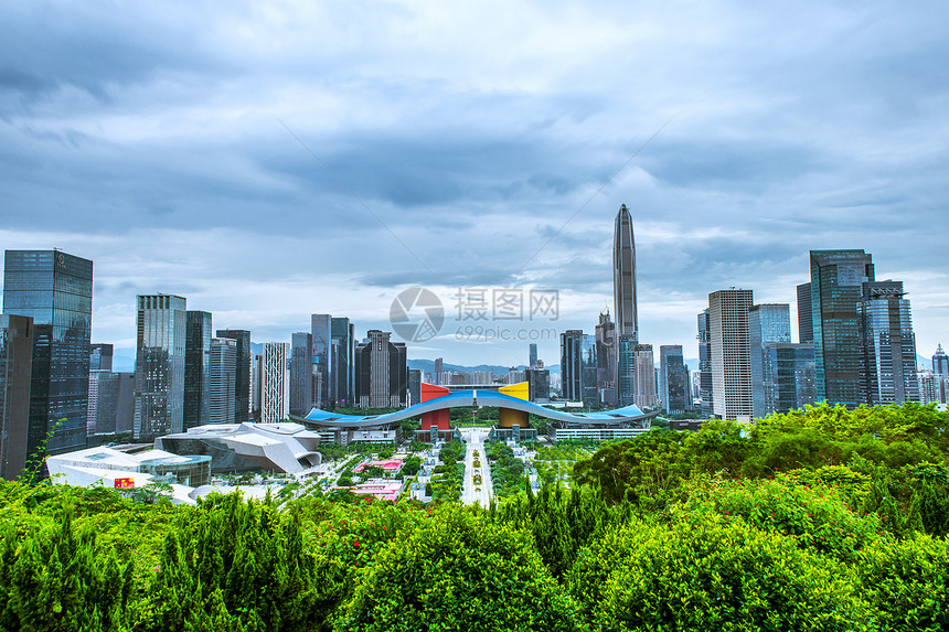 深圳城市建筑云朵天际线背景图片