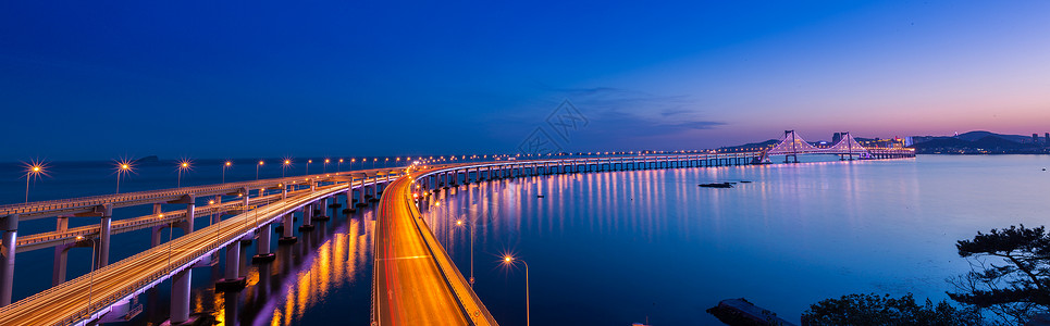 单排灯光大连跨海大桥全景接片背景
