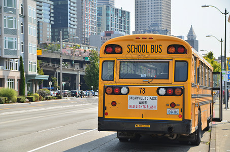 美国校车城市交通高清图片素材
