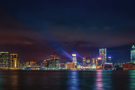 夜空观现代建筑香港维多利亚港夜景背景
