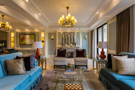 欧式古典风的大客厅沙发高清图片素材