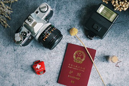 照相机护照出国游必备高清图片