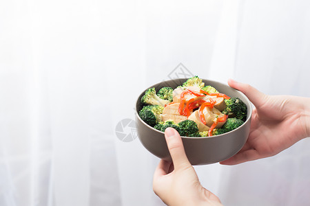 素食生活一碗青菜西兰花杏鲍菇背景