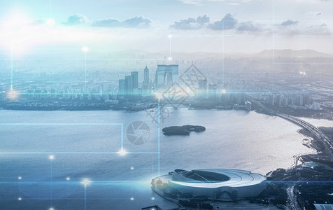 河边夜景城市科技设计图片
