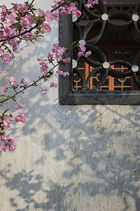 ps老墙素材中国元素传统窗和鲜花搭配背景