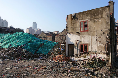 一个废弃上海发展中的拆迁现场背景